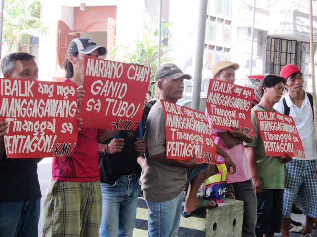 Pentagon Steel Corp workers in a picket before main office of labor department Jul 25