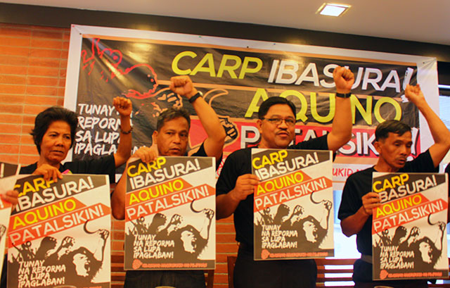 Peasant leaders call for the ouster of President Benigno Aquino III during a press conference, June 3 in Quezon City. (Photo by Ronalyn V. Olea / Bulatlat.com)