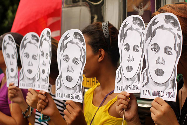 Supporters of political prisoner Andrea Rosal hold a protest action in front of Camp Bagong Diwa where Rosal is detained. (Photo courtesy of the Free Andrea Rosal Movement)