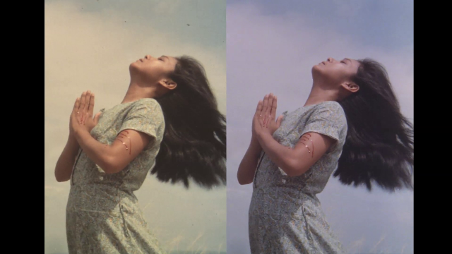 A scene from Nora Aunor's widely acclaimed film "Himala" (Left is the original, right is digitally restored)