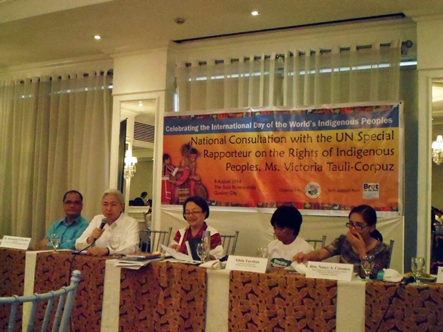 Dr. Raymundo Rovillos of UP Baguio, UP President Alfredo Pascual, Kalanguya Adela Tayaban of Ifugao, and North Cotabato Rep. Nancy Catamco. (Photo by Mon Ramirez/ Bulatlat.com) 