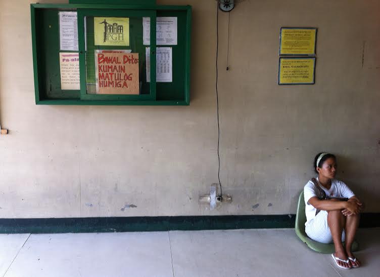 Properly sitting at a proper chair is not included in the list posted at a government hospital. (Philippine General Hospital, Manila)