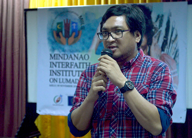 Arnold Alamon, executive editor of the Mindanao Institute for Interfaith Studies, says the Lumad narrative is a story of marginalization and oppression and of resistance. (Photo by Pher Pasion / Pinoy Weekly)  
