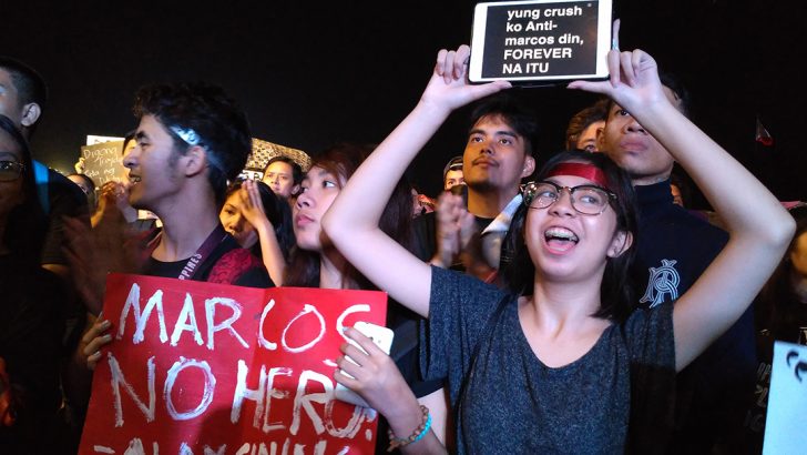Thousands brave the rain to protest the restoration of Marcoses