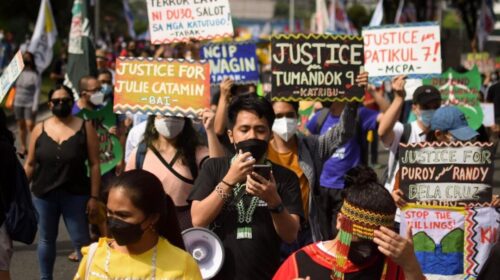 Chad Booc (center) joins one of the protest actions against Anti-Terror Law in 2020. (Photo by Carlo Manalansan/Bulatlat)